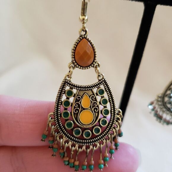 Beaded Fringe Drop Earrings - Picture 2 of 3